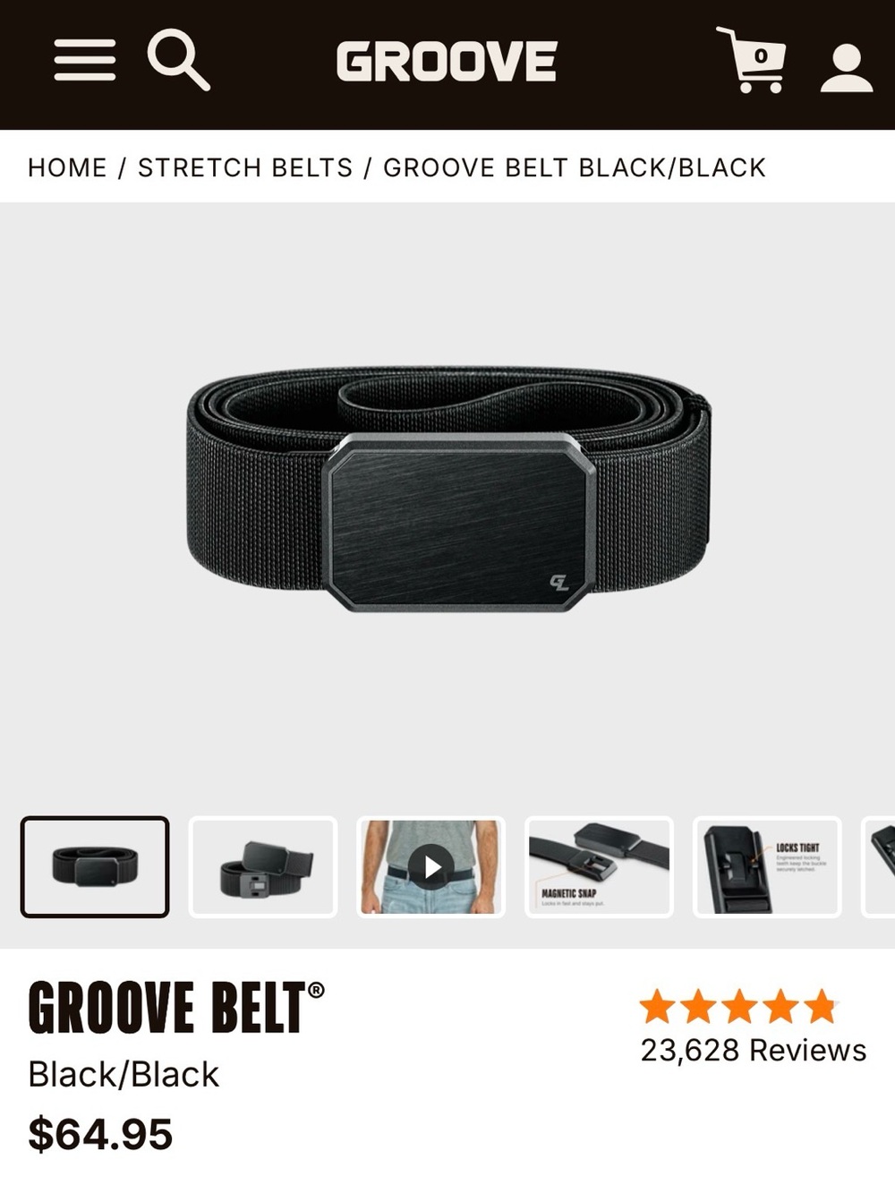 Groove Black Casual/Adventure/Tactical Men's Belt with Matte Buckle